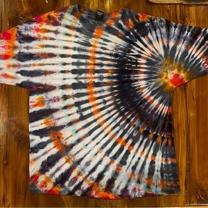 Custom tie dye using Angie’s Barn themed upcycled Hanes Beefy T shirt